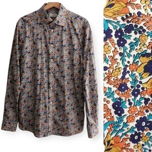 Eton Men's Slim Fit Floral Dress Shirt Orange Blue White 16.5 36 Arm